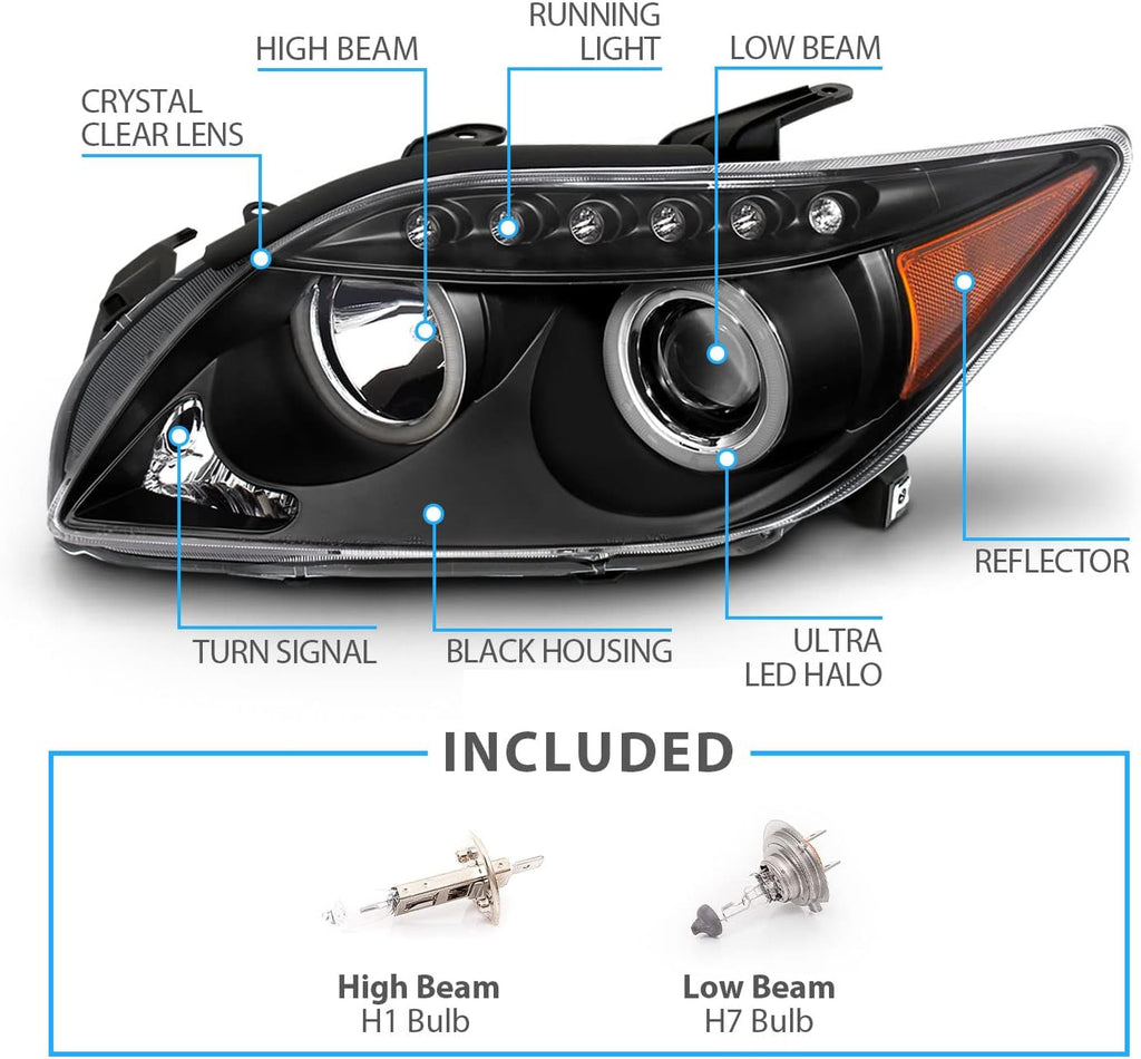 Black Projector Headlights LED Halo for Scion Tc R494