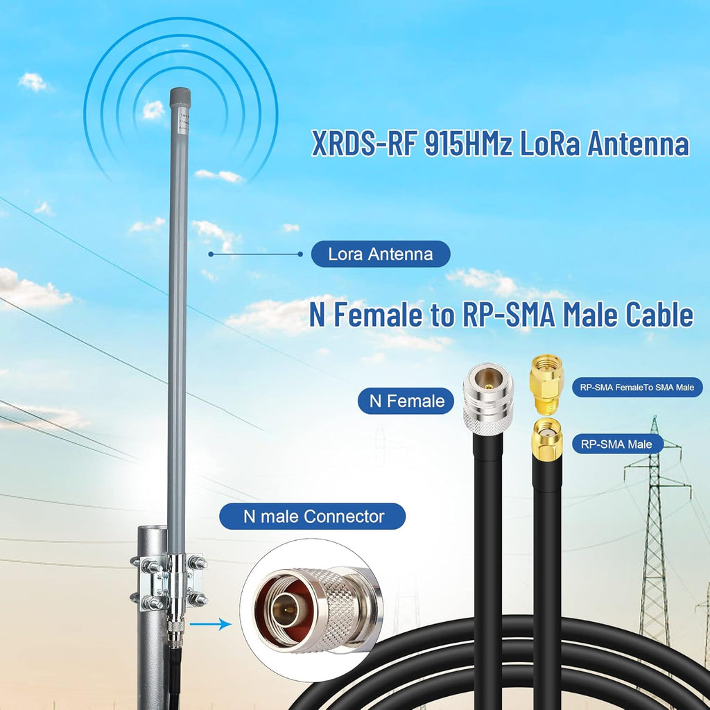 5 dBi LoRa Antenna 915Mhz Outdoor Omni-Directional Antenna with KMR240 Cable and Adapter N211