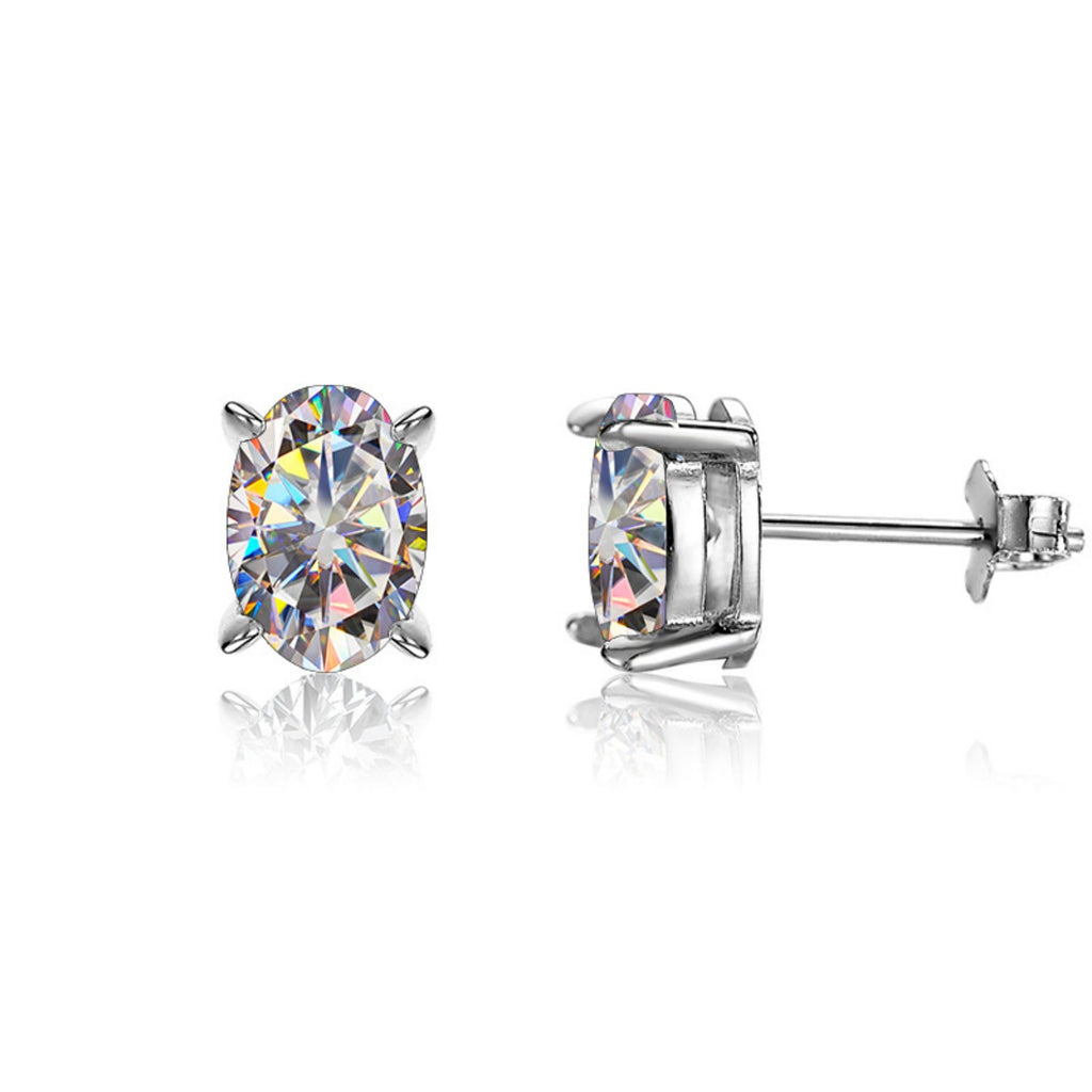 Oval Cut Moissanite Stud Earrings, 925 Sterling Silver, D Color VVS1 Clarity, 2ct C585