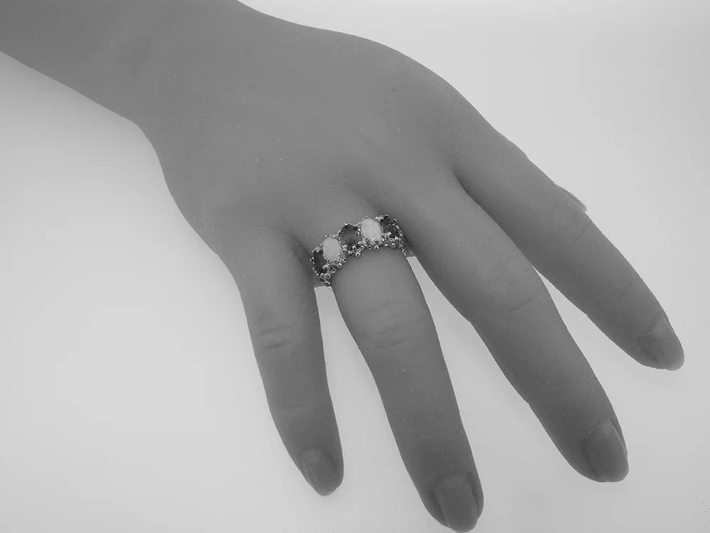 14k Rose Gold Natural Garnet & Opal Eternity Ring B7523
