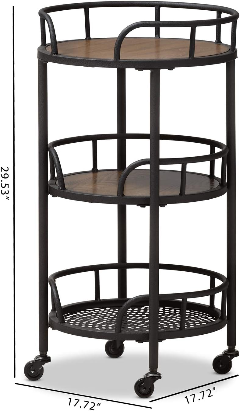 Rustic Industrial Metal and Wood Mobile Serving Cart J734