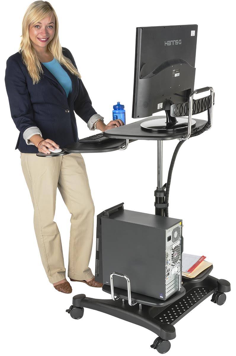 Sit-Stand Mobile Computer Desk Cart with CPU Shelf and Printer M462