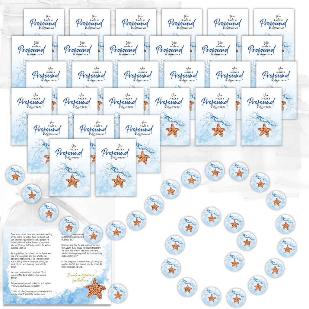 Starfish Story Cards with Matching Starfish Gifts, Pull-String Bags and Blue Splash Starfish - 90 Pieces W306895