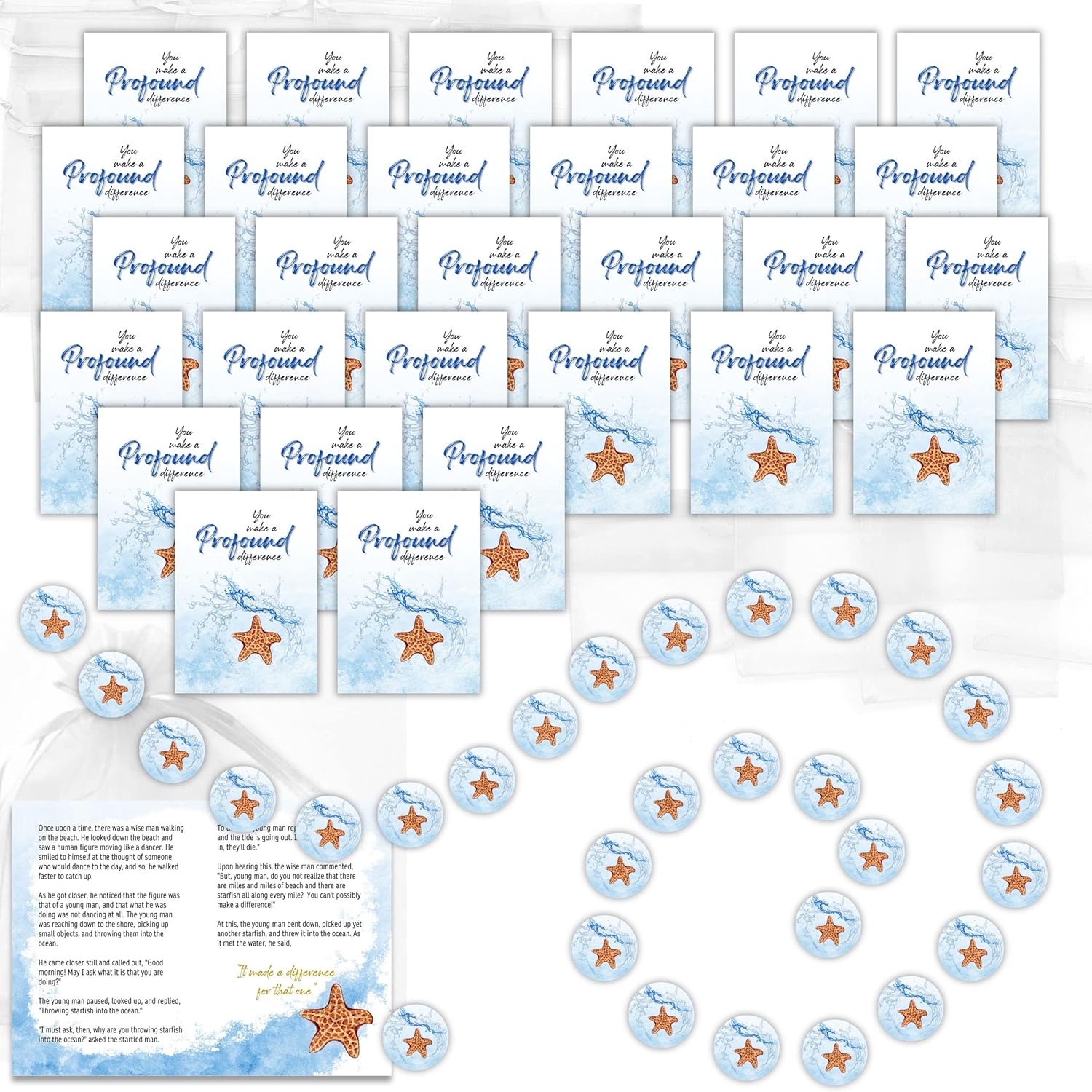 Starfish Story Cards with Matching Starfish Gifts, Pull-String Bags and Blue Splash Starfish - 90 Pieces W306895