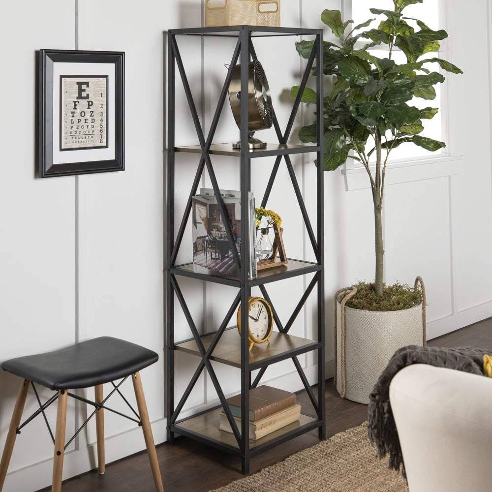 Tall X-Frame Metal and Wood Media Bookshelf A54883