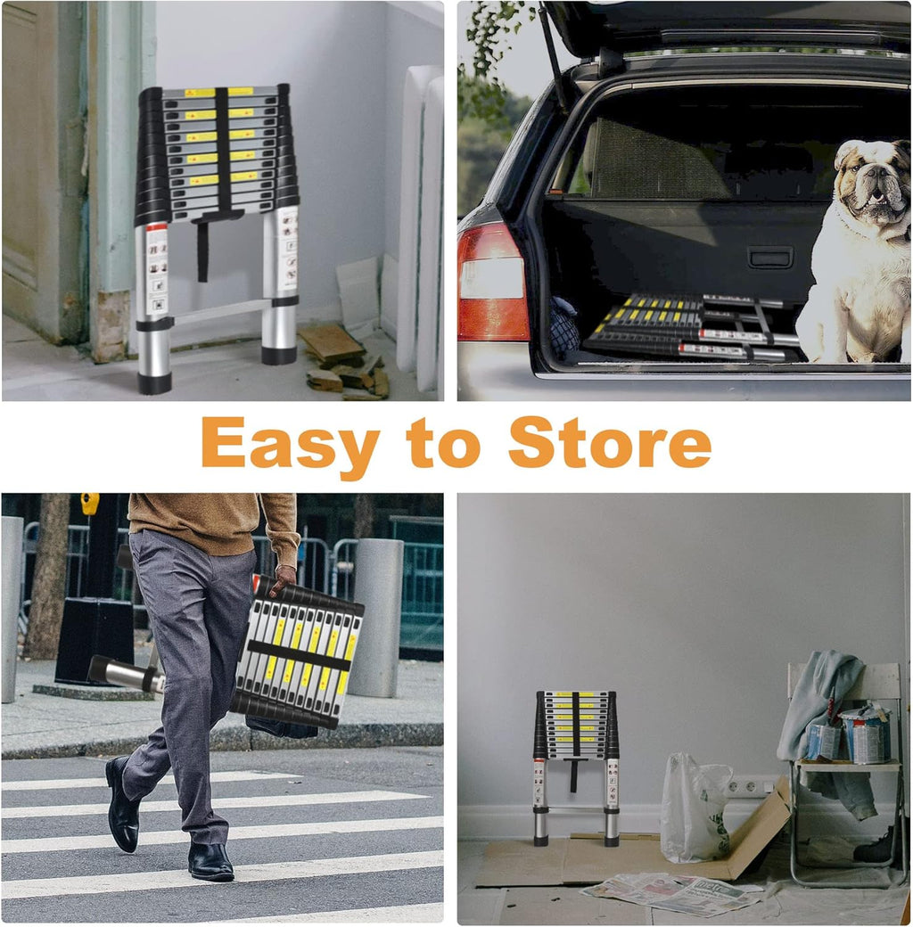 Telescoping Extension Ladder 14.5 FT, Folding Aluminum Ladder, 330 LB Capacity H568741