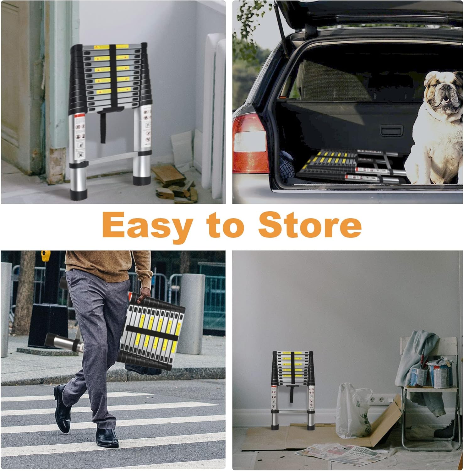 Telescoping Extension Ladder 14.5 FT, Folding Aluminum Ladder, 330 LB Capacity H568741