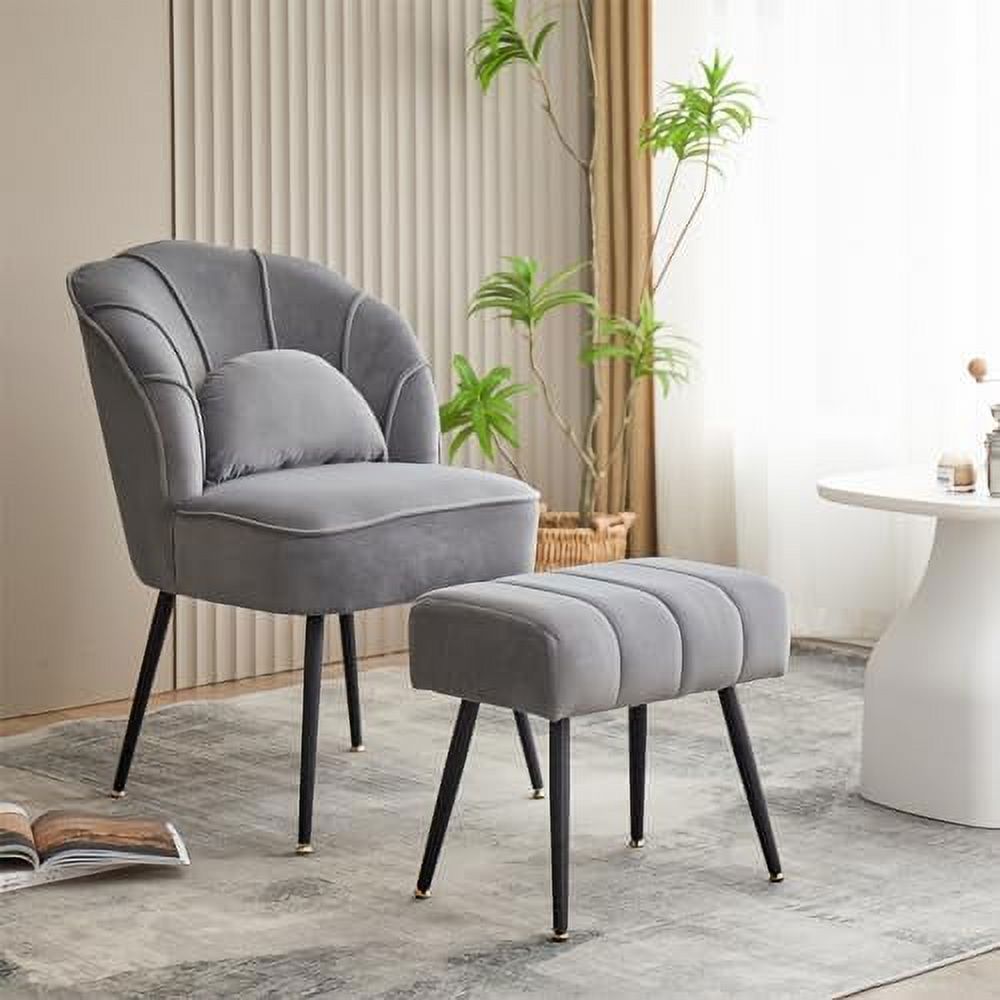 Grey Velvet Wingback Accent Chair with Ottoman D631702