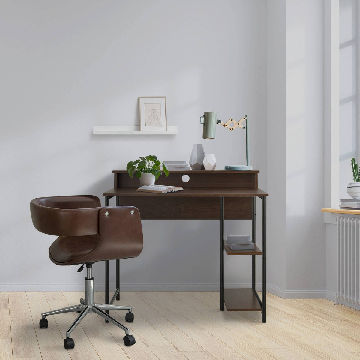 Brown/Black Desk with Shelves F3367