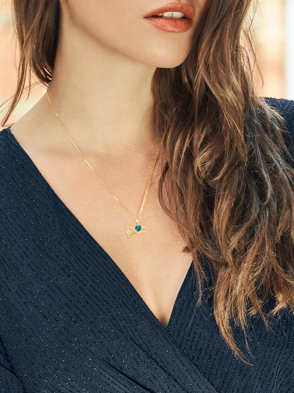 London Blue Topaz White Diamond 18K Yellow Gold Plated Silver Pendant with Chain V22747