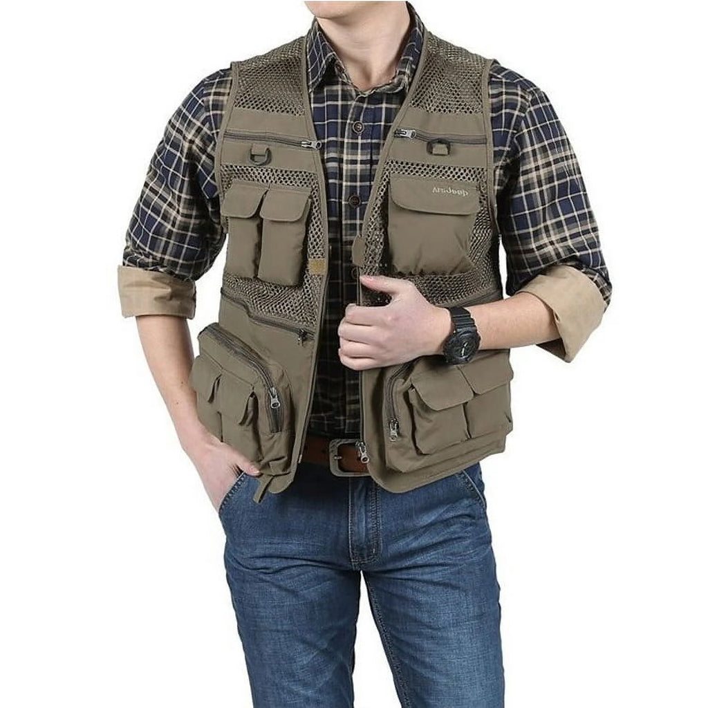 Black XL Mesh 16 Pockets Fishing Hiking Vest F5241