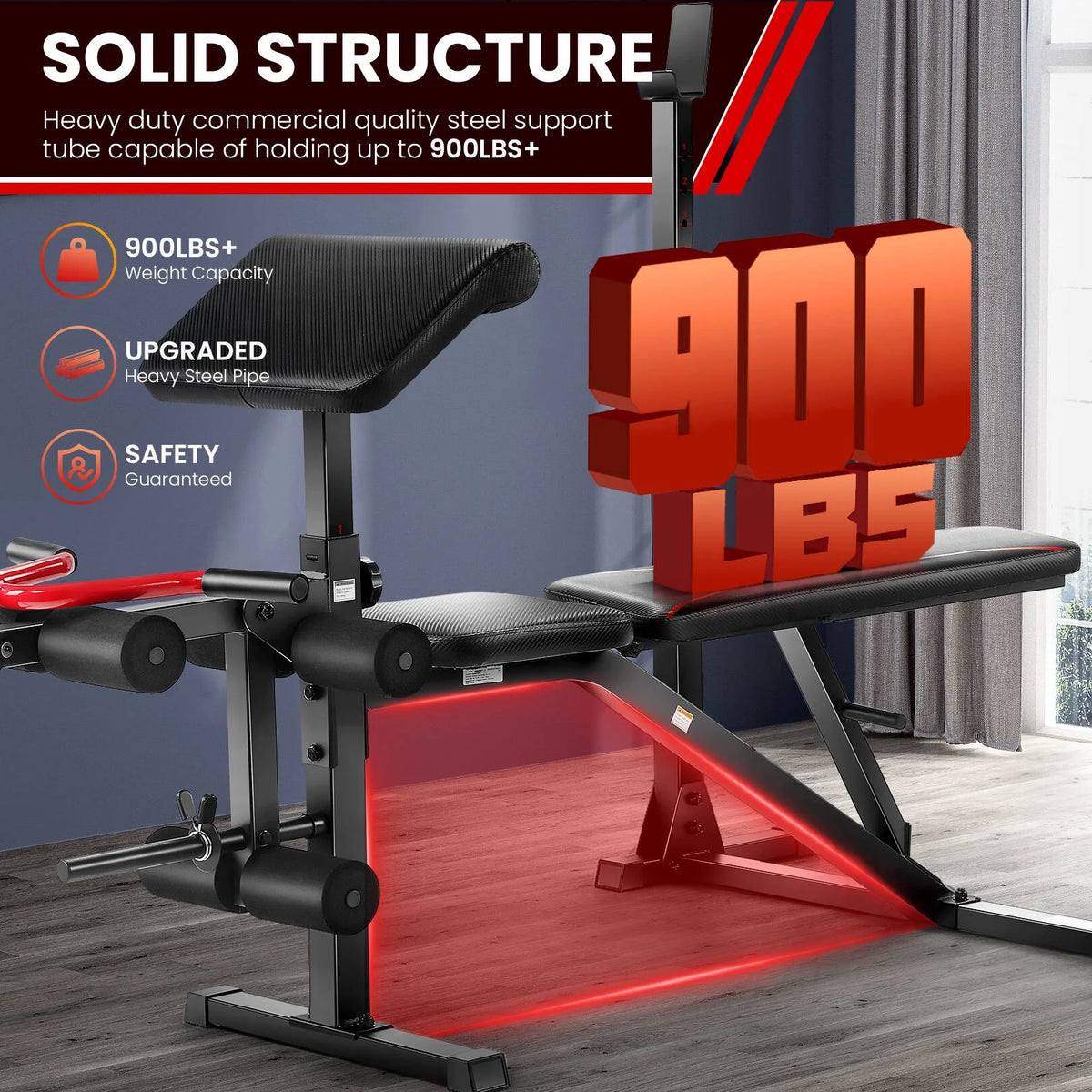 900LBS Adjustable Weight Bench with Barbell Rack C81083