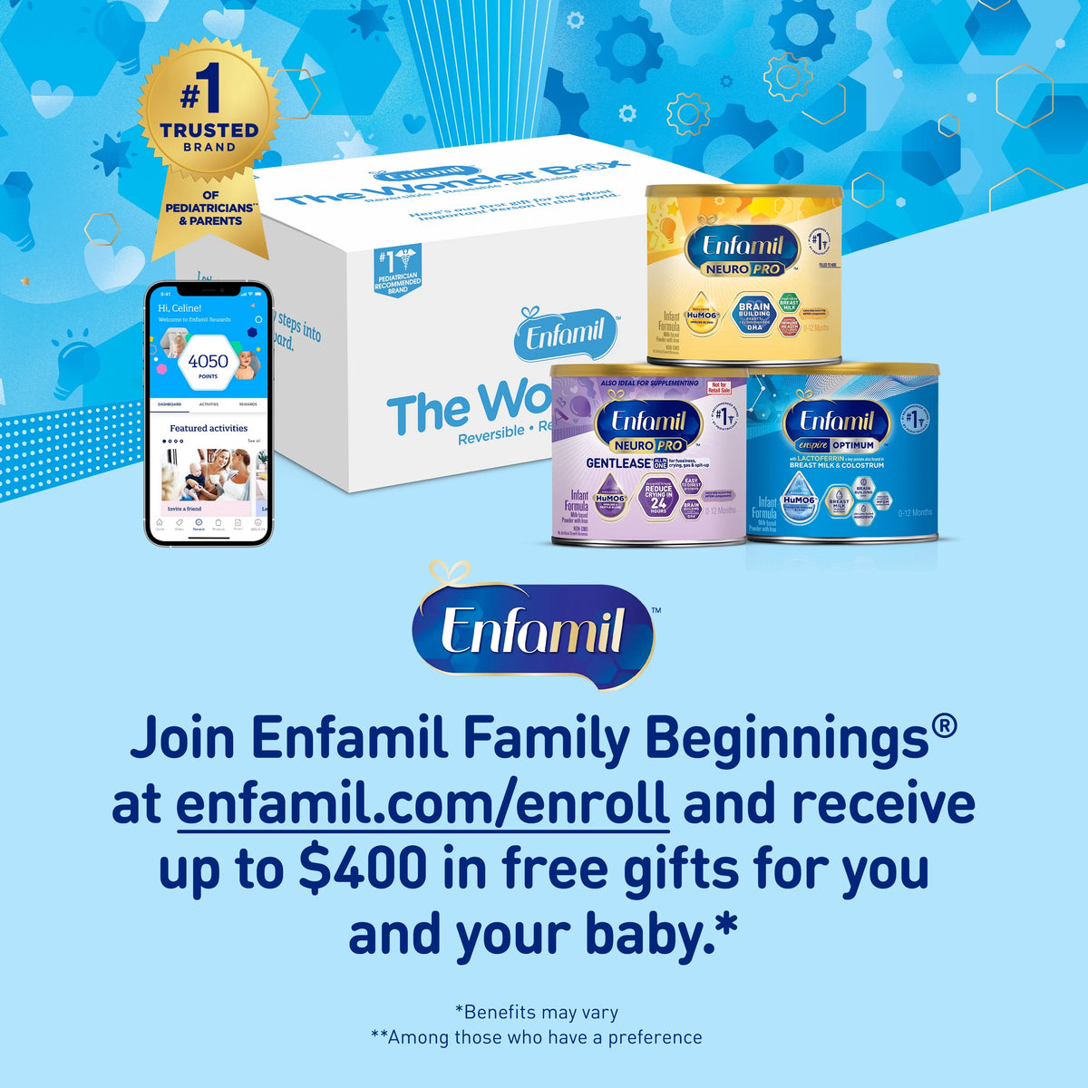 Enfamil Infant Formula, Milk-based Baby Formula with Iron, Powder Can, 12.5 Oz E13837