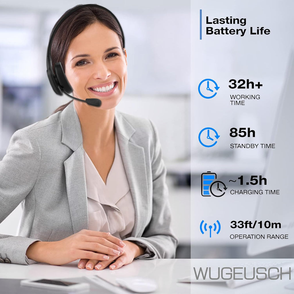 Wireless Headset with Microphone, Noise Canceling On-Ear Headphones with USB Dongle, 32H Talk Time J47280
