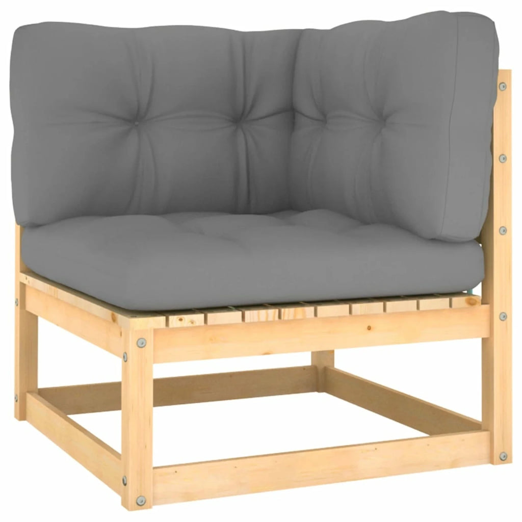 7 Piece Wood Garden Conversation Set Gray Cushioned Pinewood Sectional Sofa Set I24216