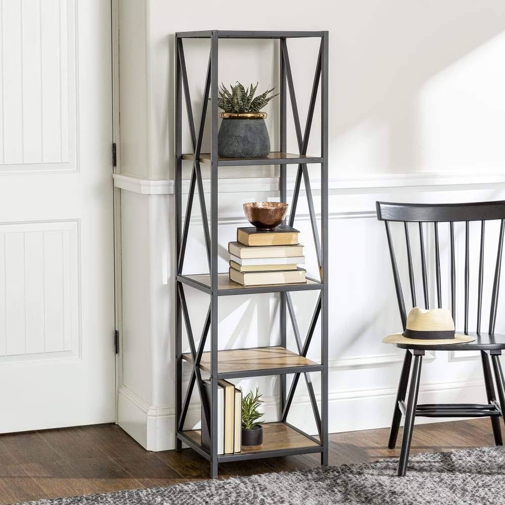 Tall X-Frame Metal and Wood Media Bookshelf A54883