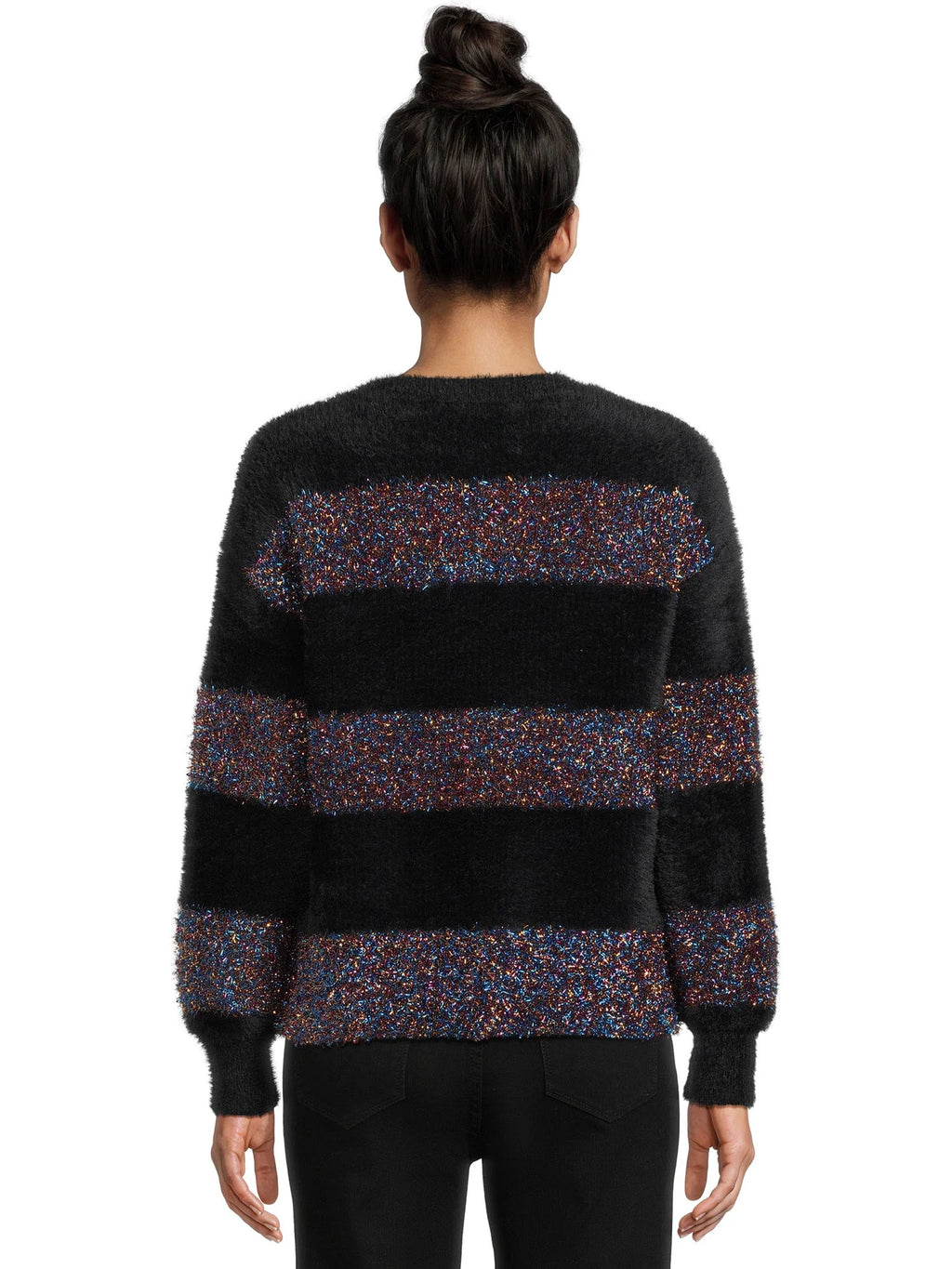 Metallic Stripe Pullover Sweater with Long Sleeves Y72347