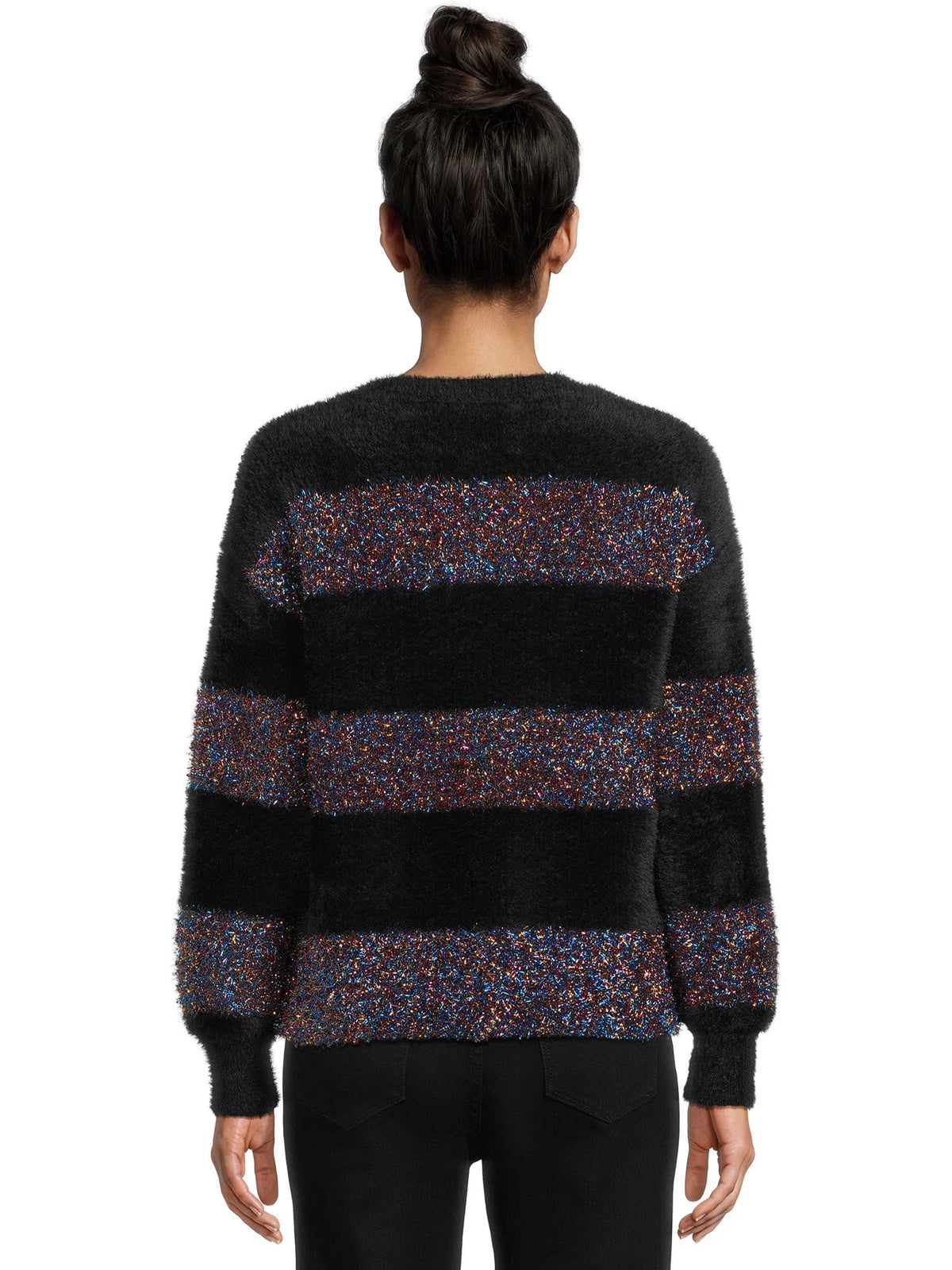 Metallic Stripe Pullover Sweater with Long Sleeves Y72347