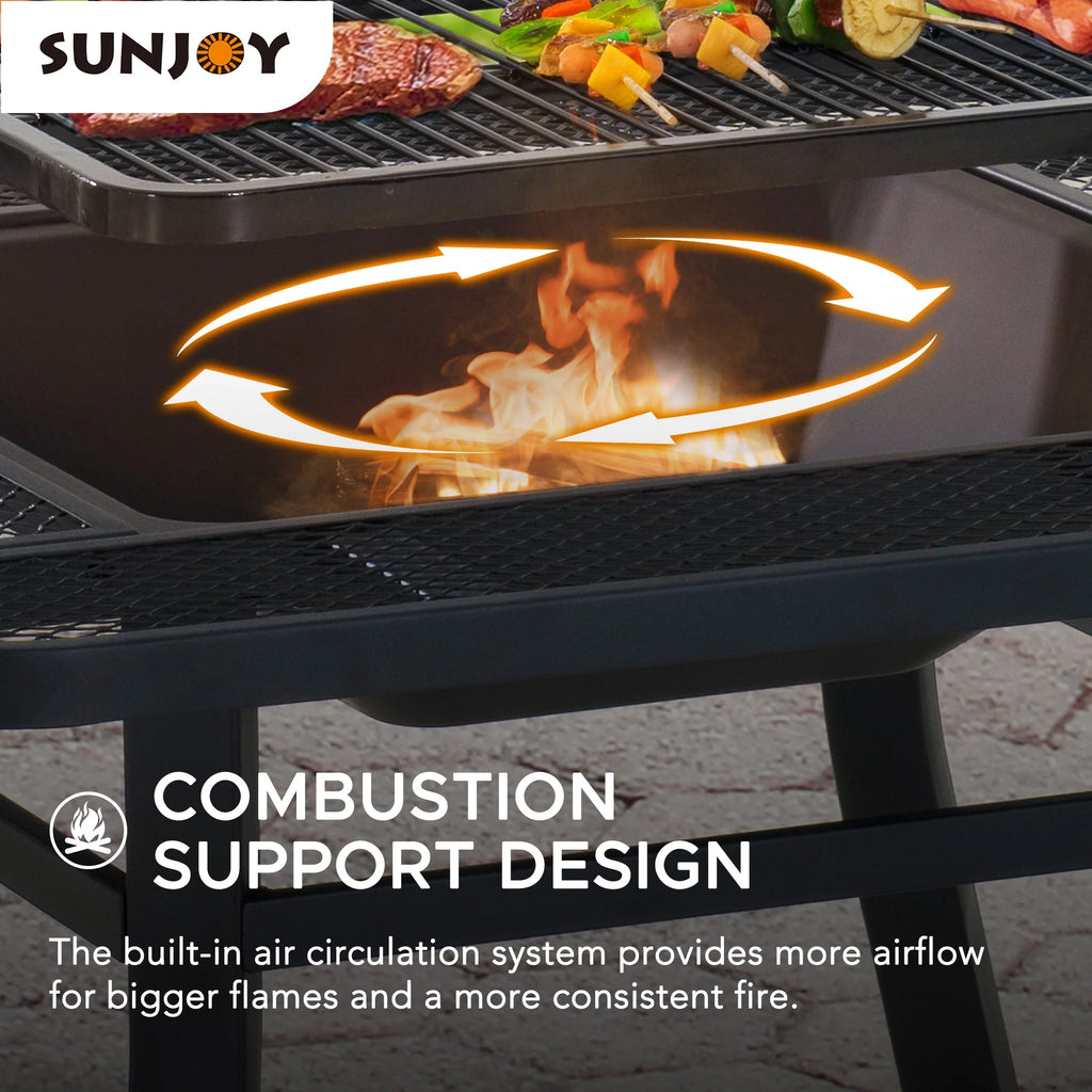 38 Inch Wood Burning Fire Pit with Adjustable Grill Grate and Fire Poker Z620