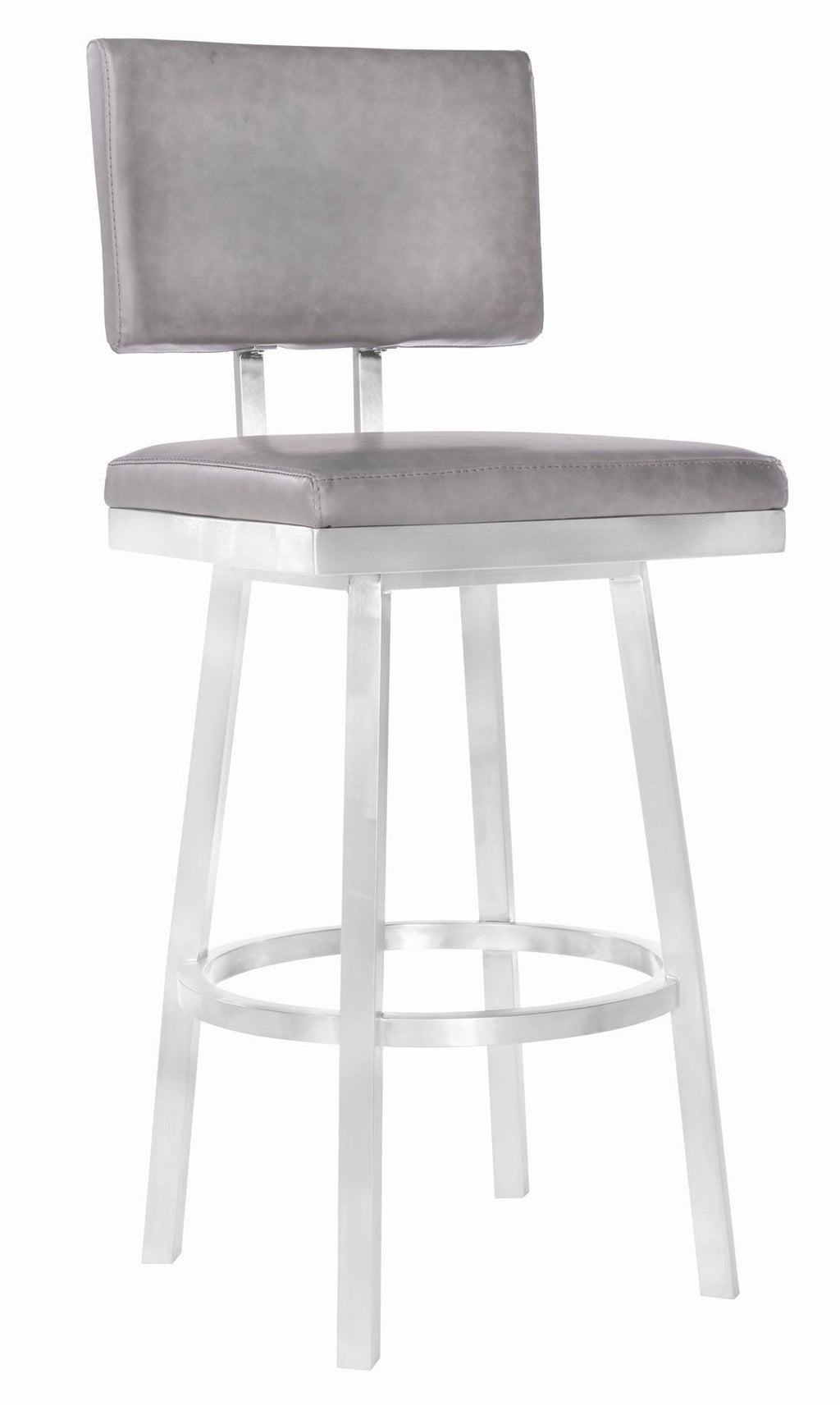 Bar Height Barstool in Brushed Stainless Steel and Vintage Grey Faux Leather E327