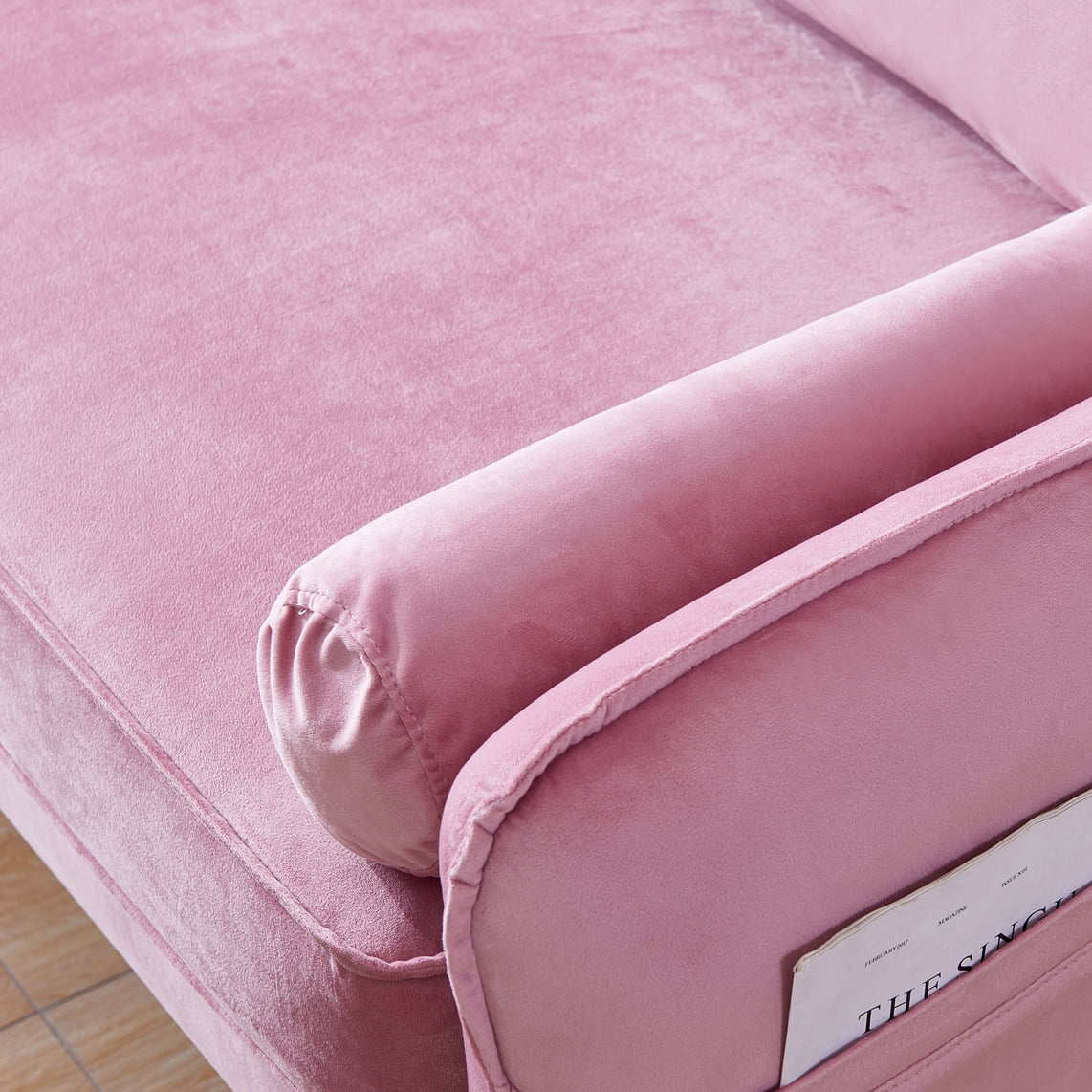 Pink Velvet Sofa with Bolster Pillow G6725