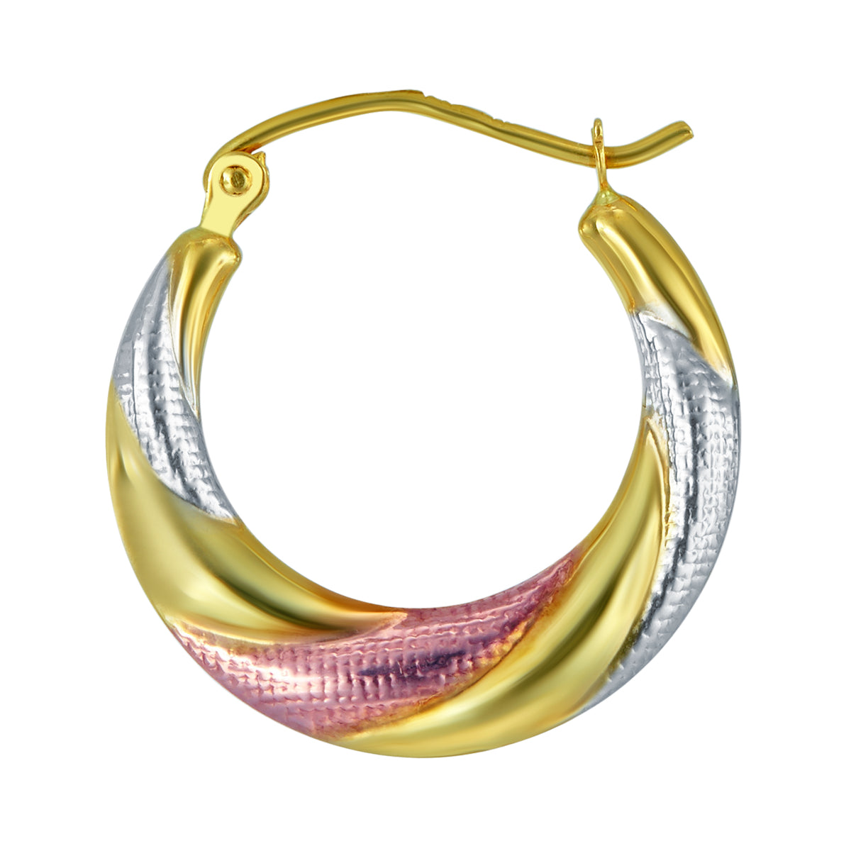 14k Tri 3 Color Gold Polished Diamond Cut Satin Twisted Hoop Earrings (20 x 20mm) E1460