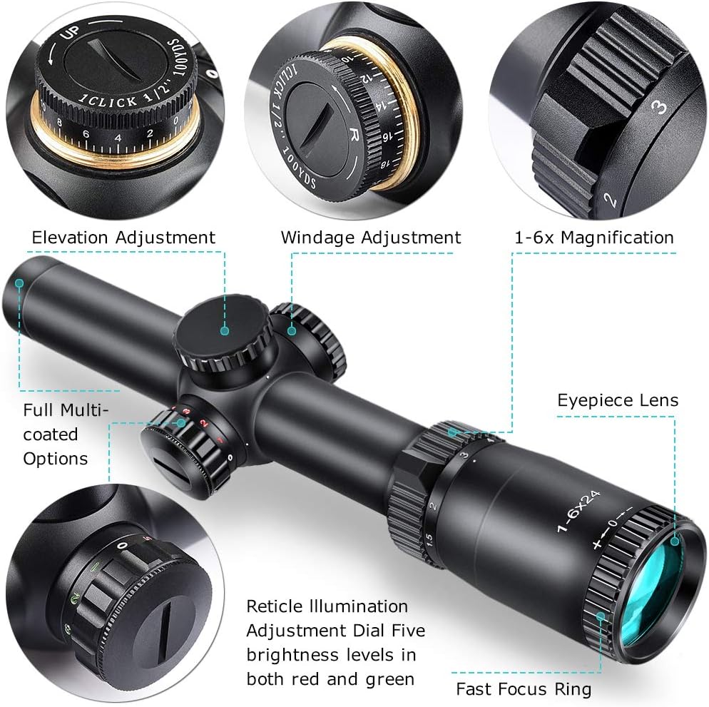 1-6X24 Riflescope Waterproof Red Green Illuminated Crosshair Scope K428053