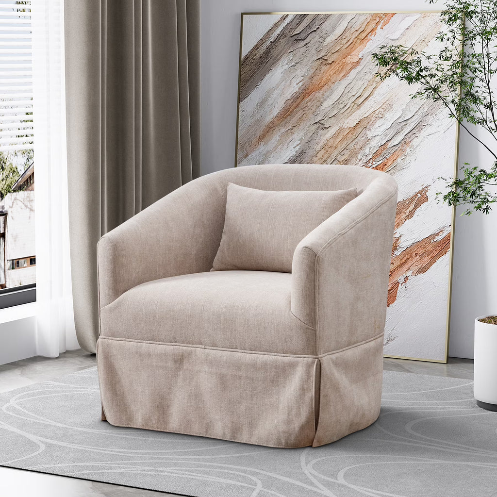 Upholstered Swivel Barrel Chair, Linen Fabric Accent Chair U880829