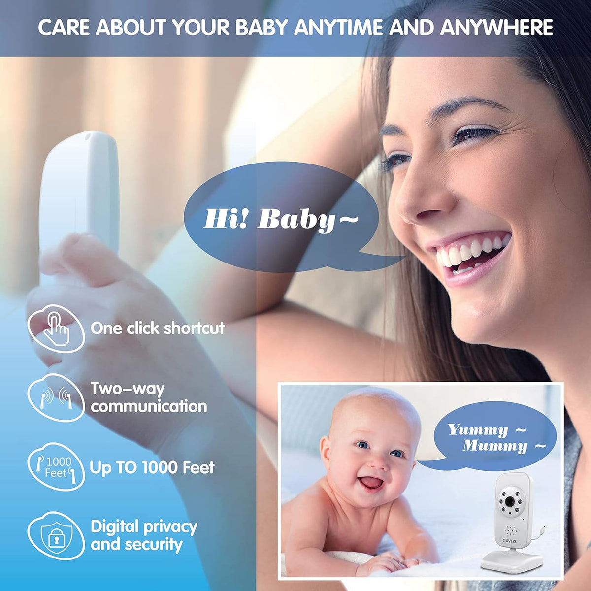 Video Baby Monitor with 2 Cameras, Large Vertical Screen, 1000ft Range, Auto Night Vision, Temperature Alert D377