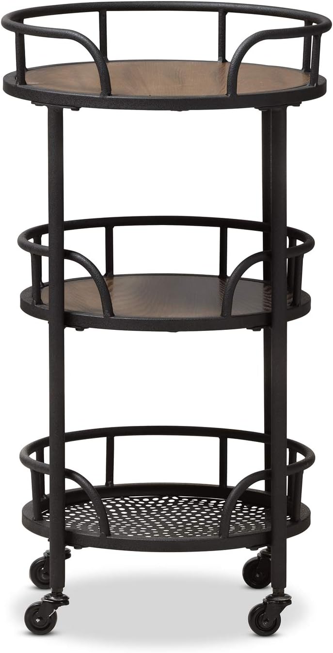 Rustic Industrial Metal and Wood Mobile Serving Cart J734