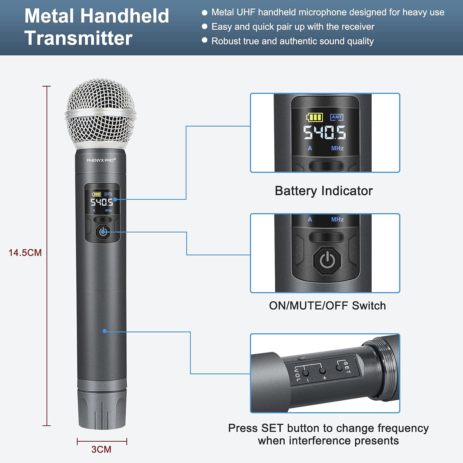 UHF Wireless Microphone System with 30 Adjustable Frequencies H41283
