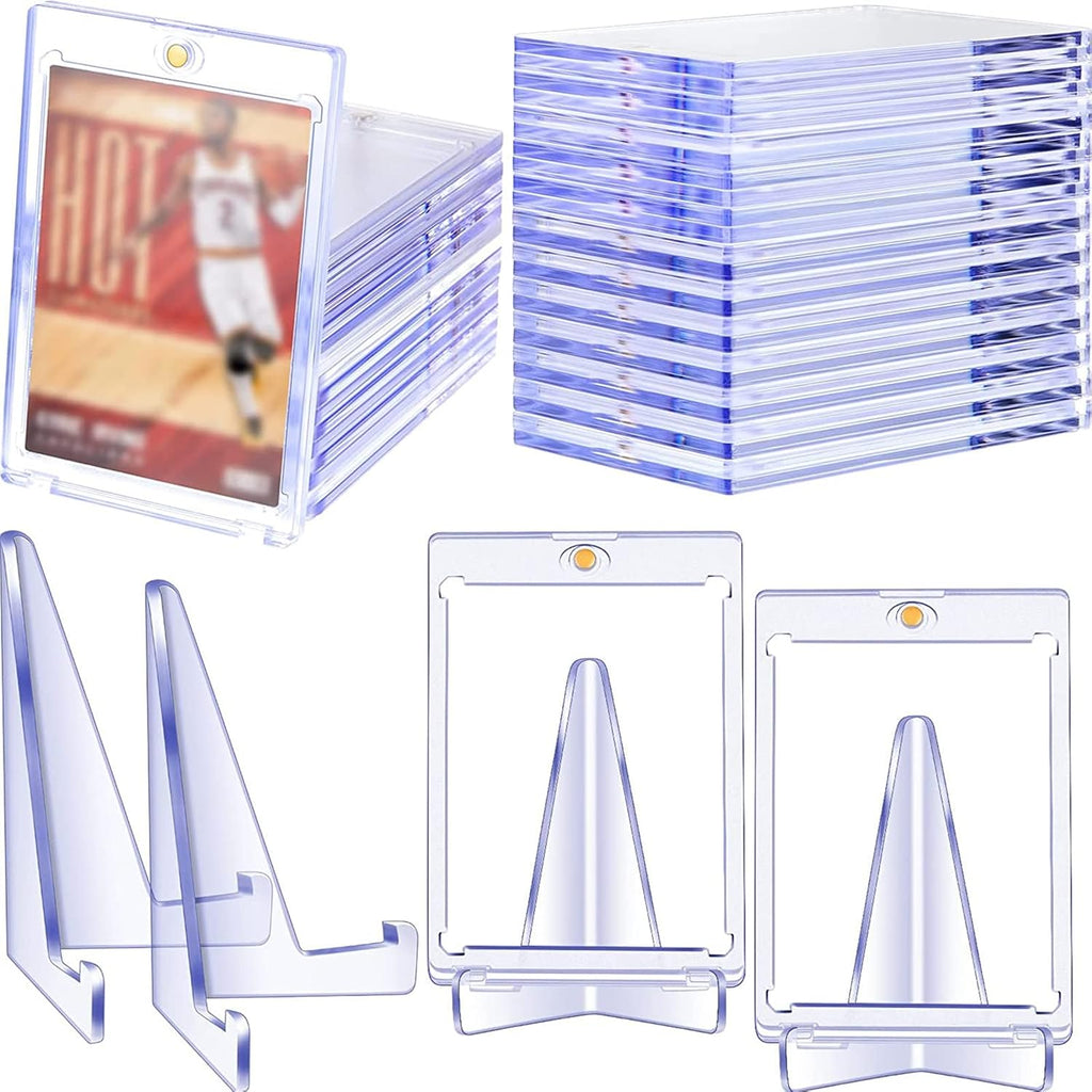 20 Pieces Magnetic Card Holders with 10 Packs Clear Acrylic Stands 35 Pt Clear Trading Cards Cases Protectors L425