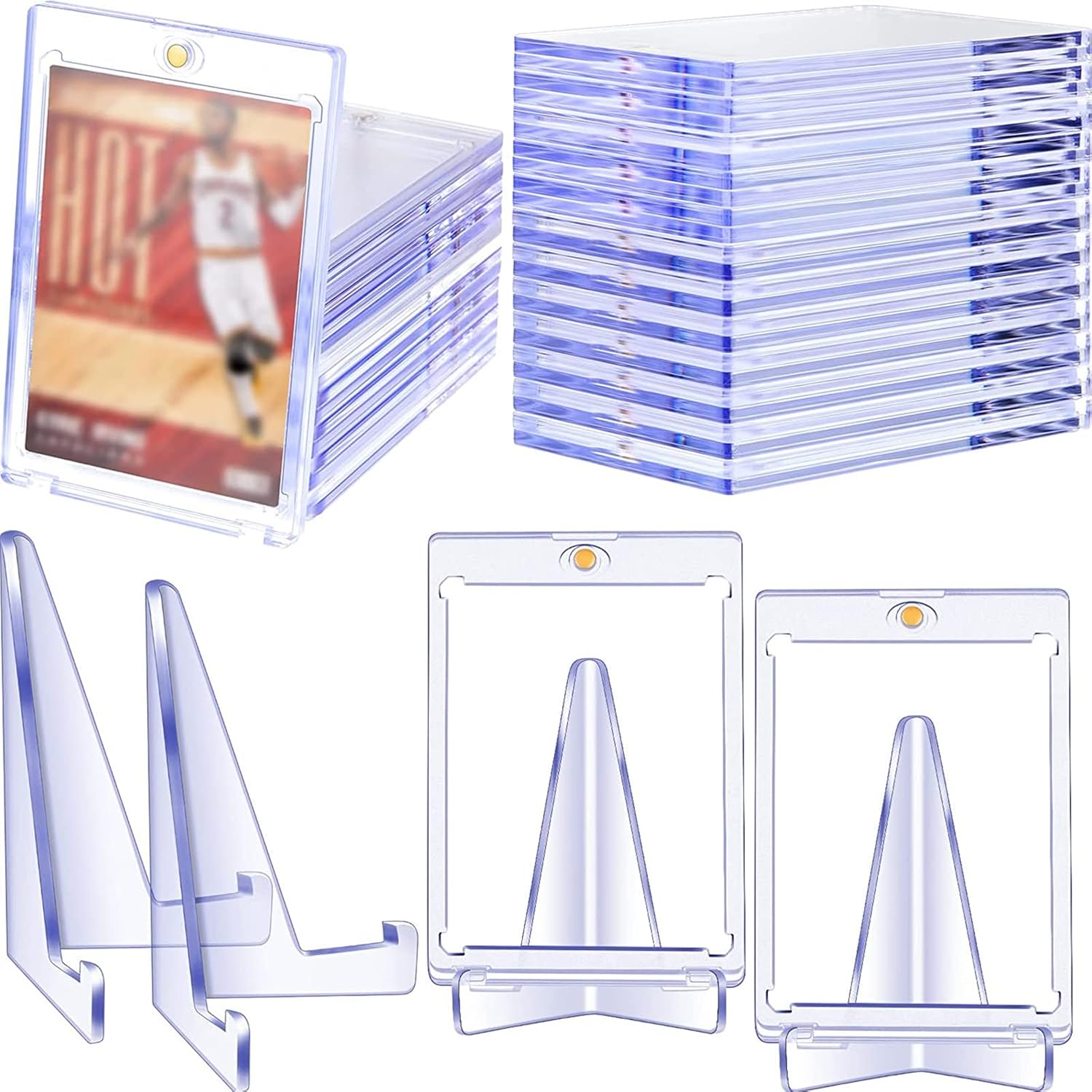 20 Pieces Magnetic Card Holders with 10 Packs Clear Acrylic Stands 35 Pt Clear Trading Cards Cases Protectors L425