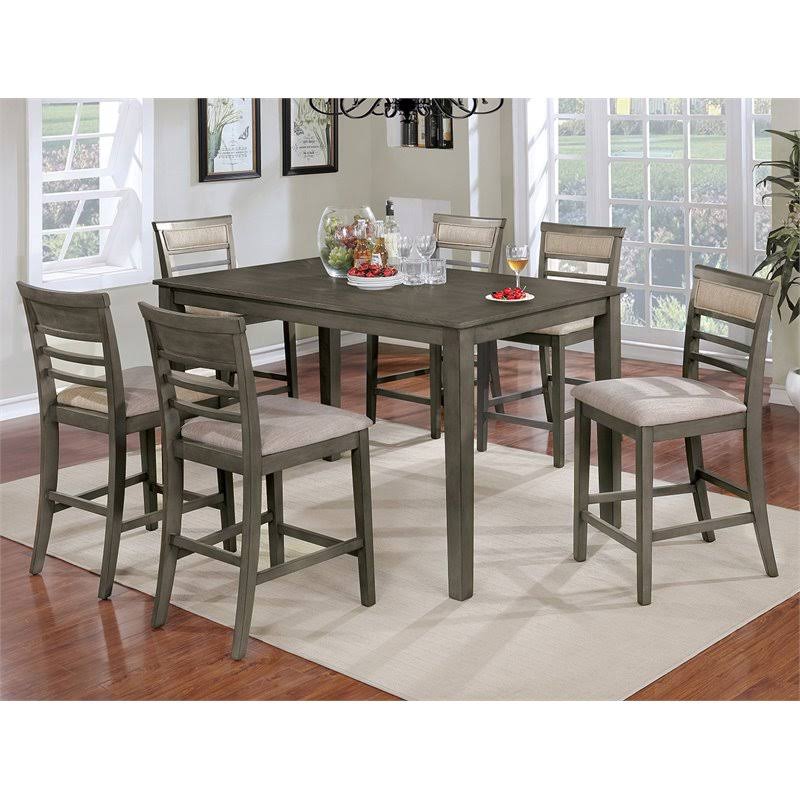 7 Piece Counter Height Wood Set in Weathered Gray W29550