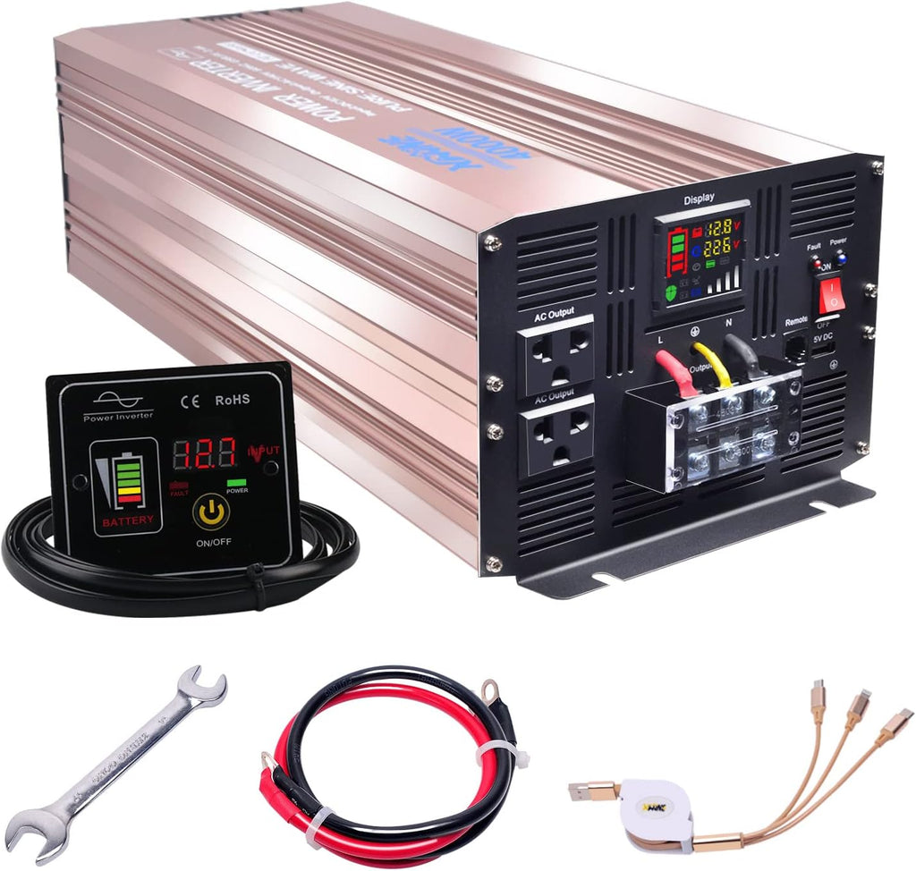 4000 Watts Pure Sine Wave Power Inverter DC to AC Converter with Remote Control and LED Display S4180