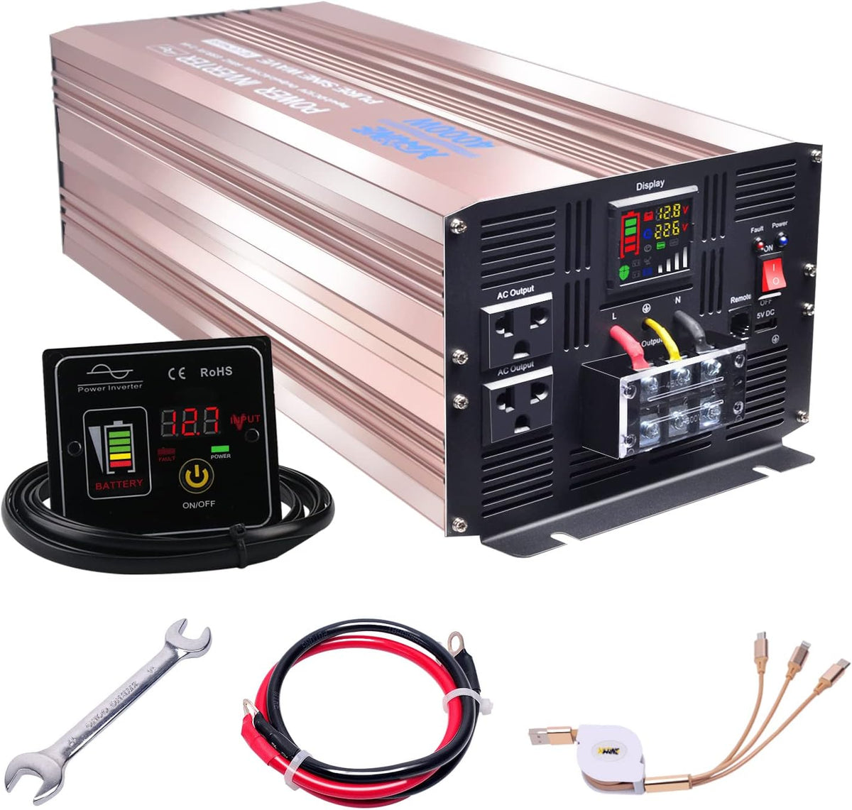 4000 Watts Pure Sine Wave Power Inverter DC to AC Converter with Remote Control and LED Display S4180