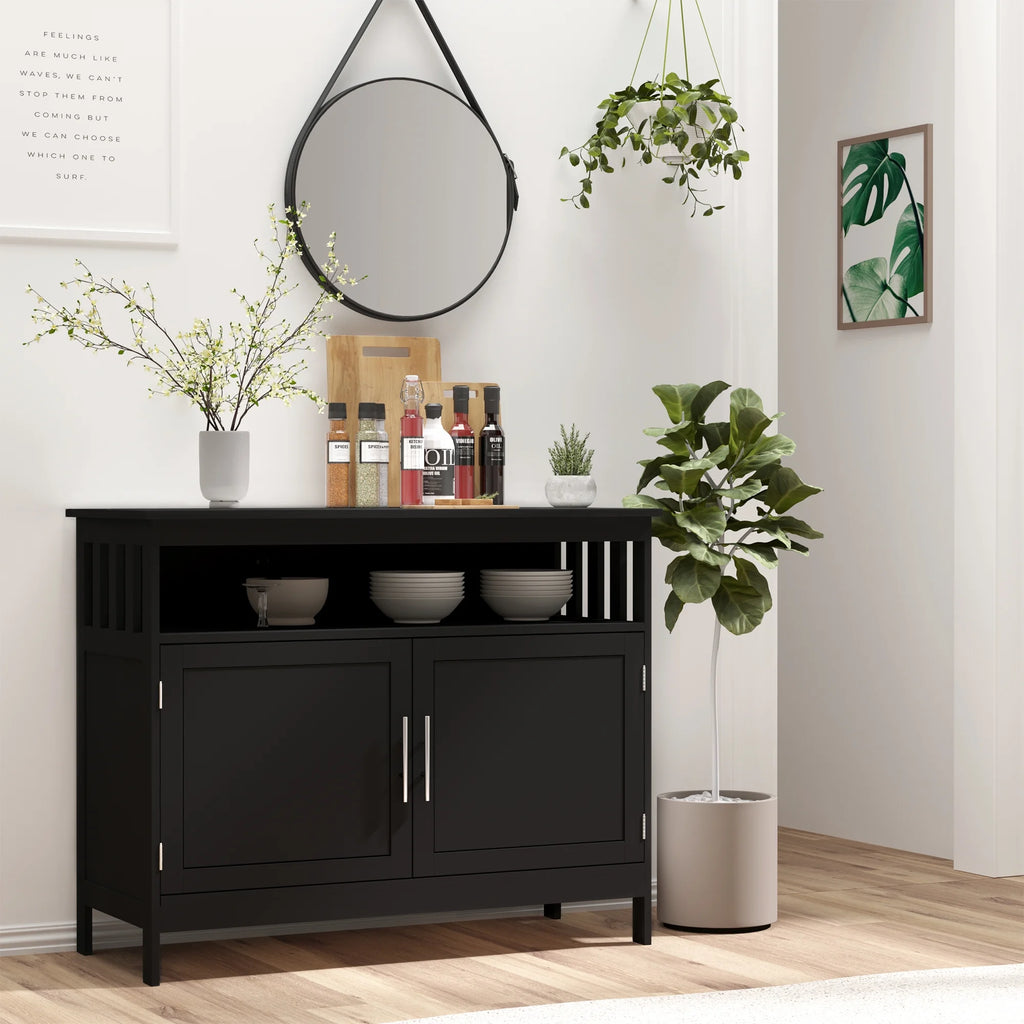 Black Wooden Kitchen Buffet Sideboard with Cabinet and Shelf F28038