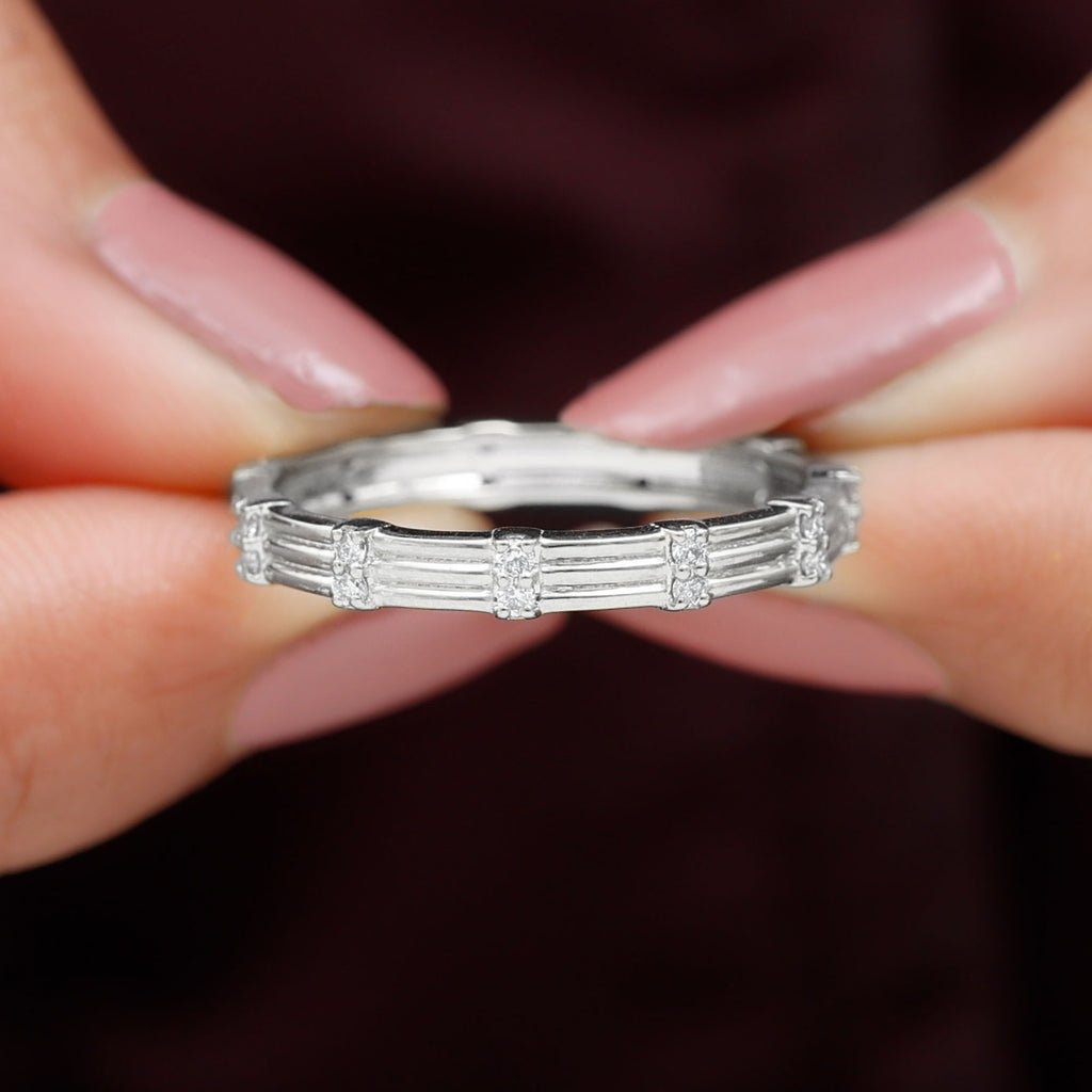 Pave Setting Stackable Gold Band Ring, 925 Sterling Silver M618659