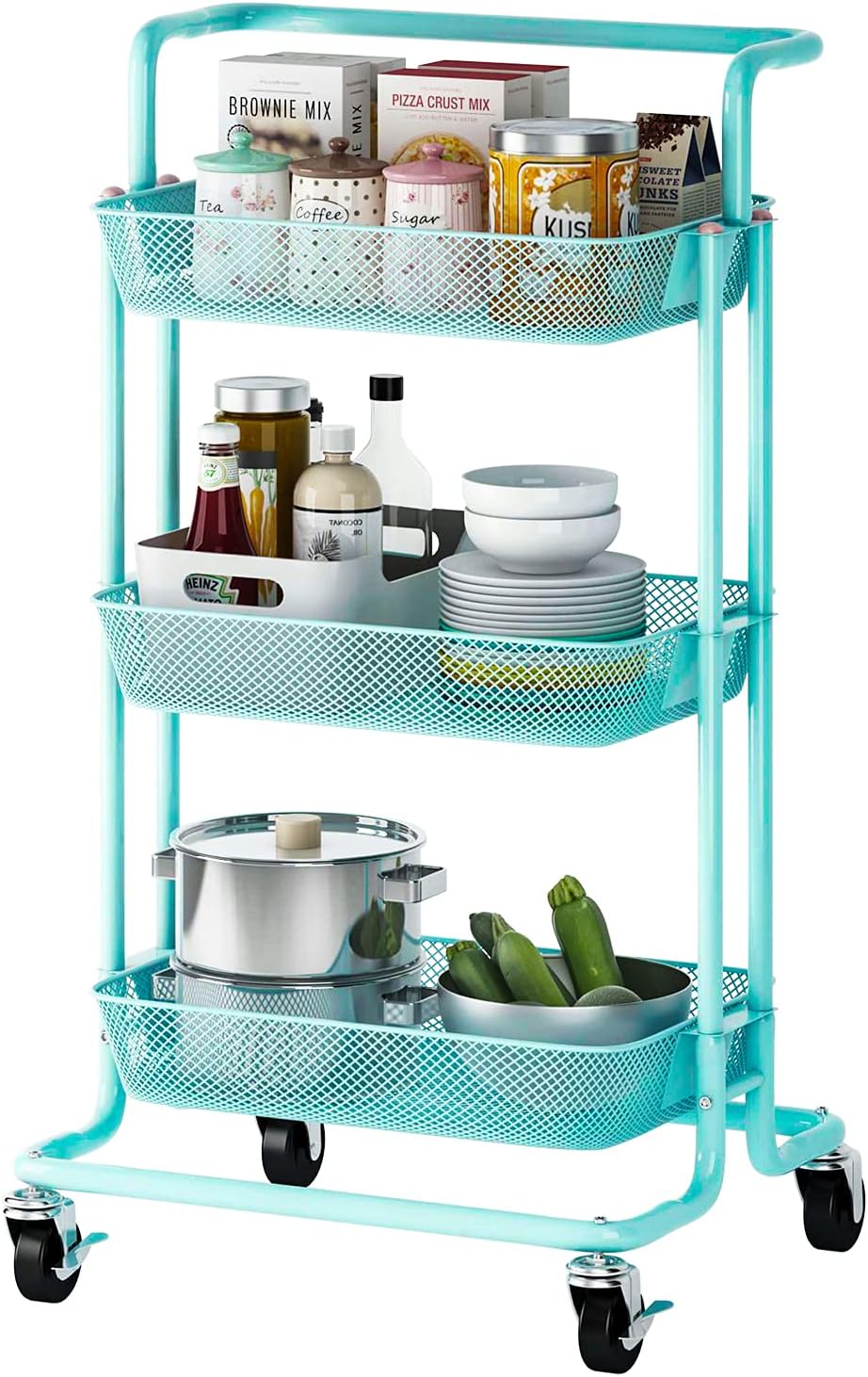 Black 3-Tier Rolling Metal Mesh Utility Cart with Locking Wheels D97430