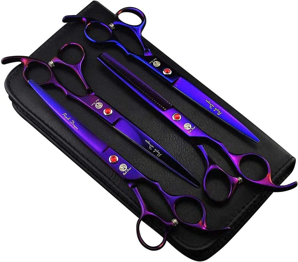 7.0 inch 4PCS Pet Grooming Scissors Kit Japan Premium Steel Straight & Curved & Thinning Blade Shears Set with Case N113