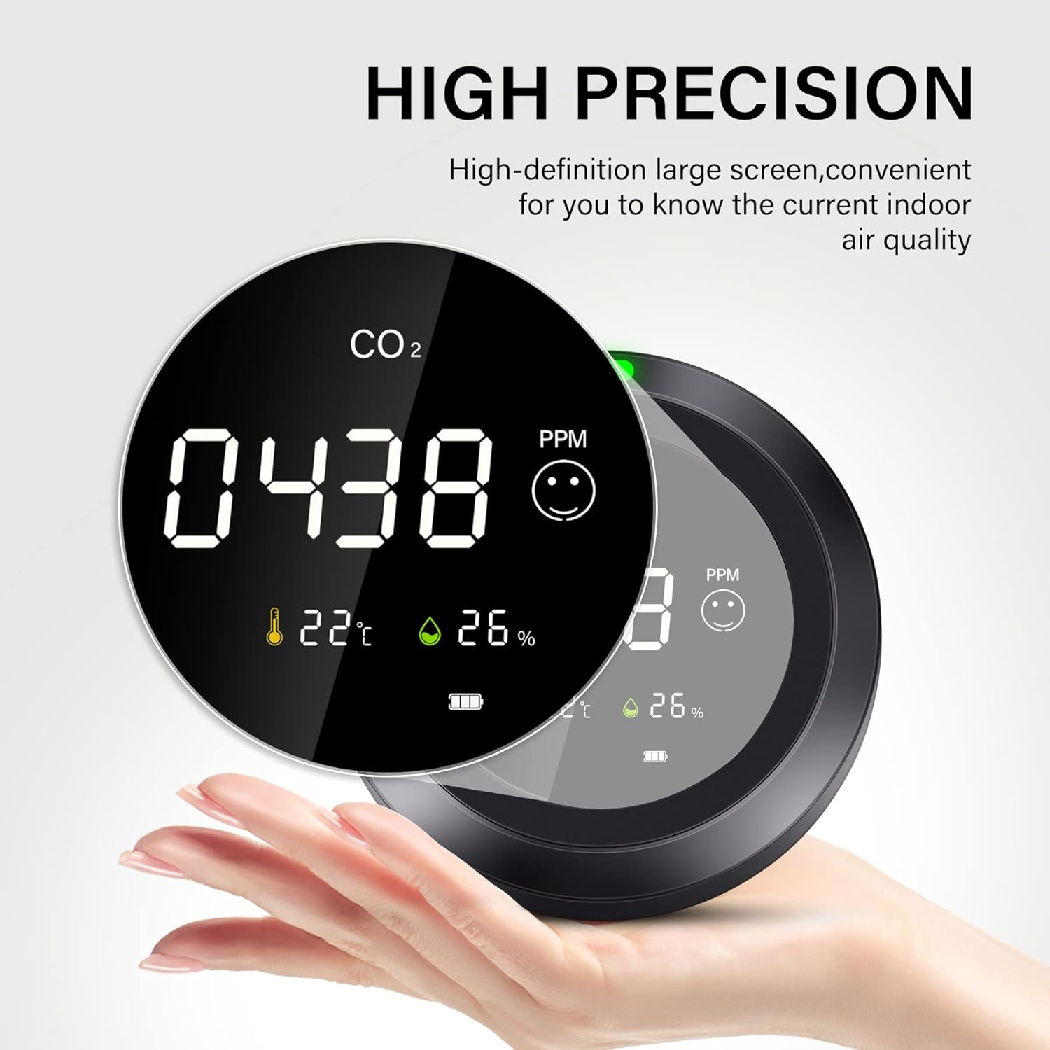 CO2 Detector, Real-Time Display CO2 Meter, 3-in 1 Indoor Air Quality Monitor B162