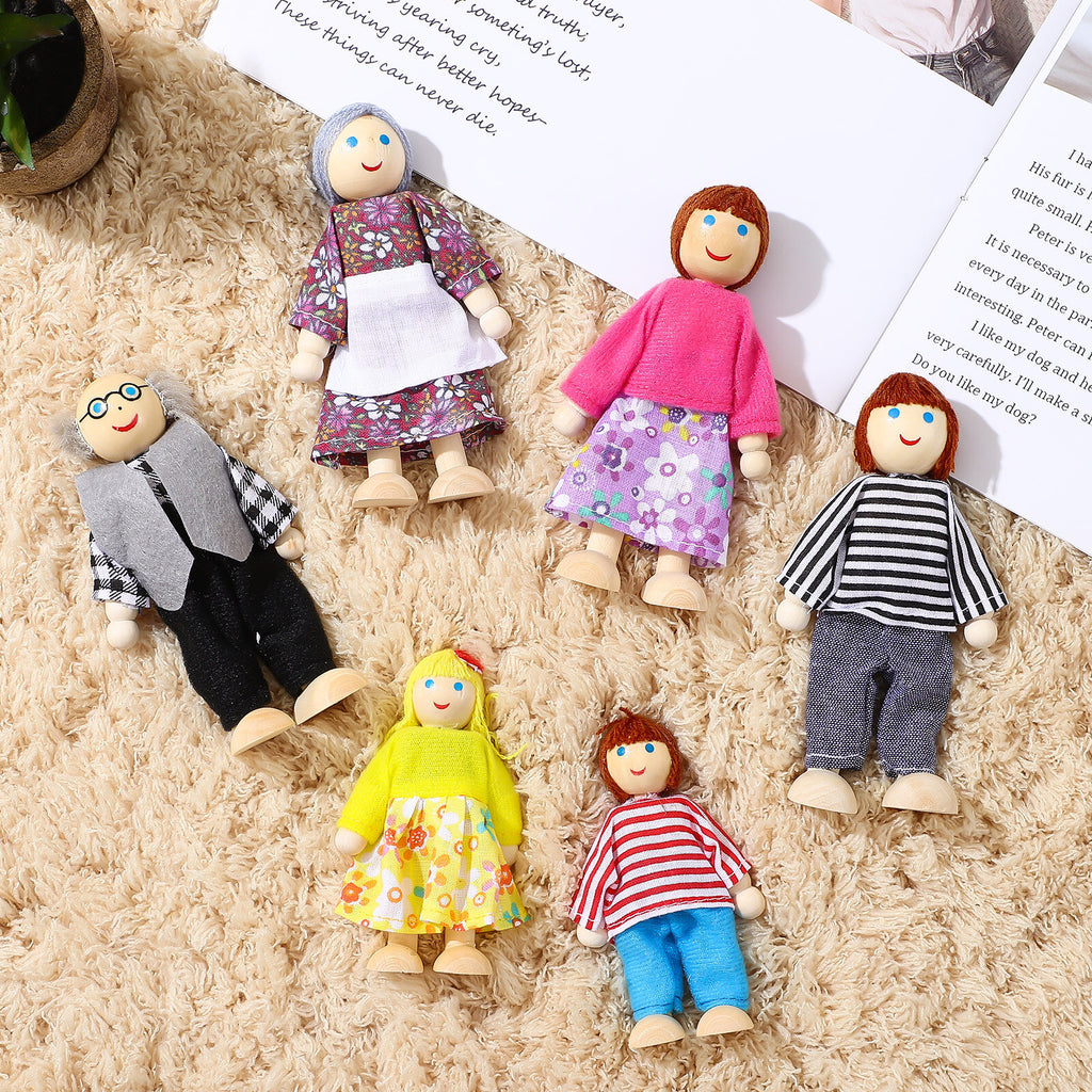 6 Pcs Wooden Doll House Figures Family Member Dolls L25092