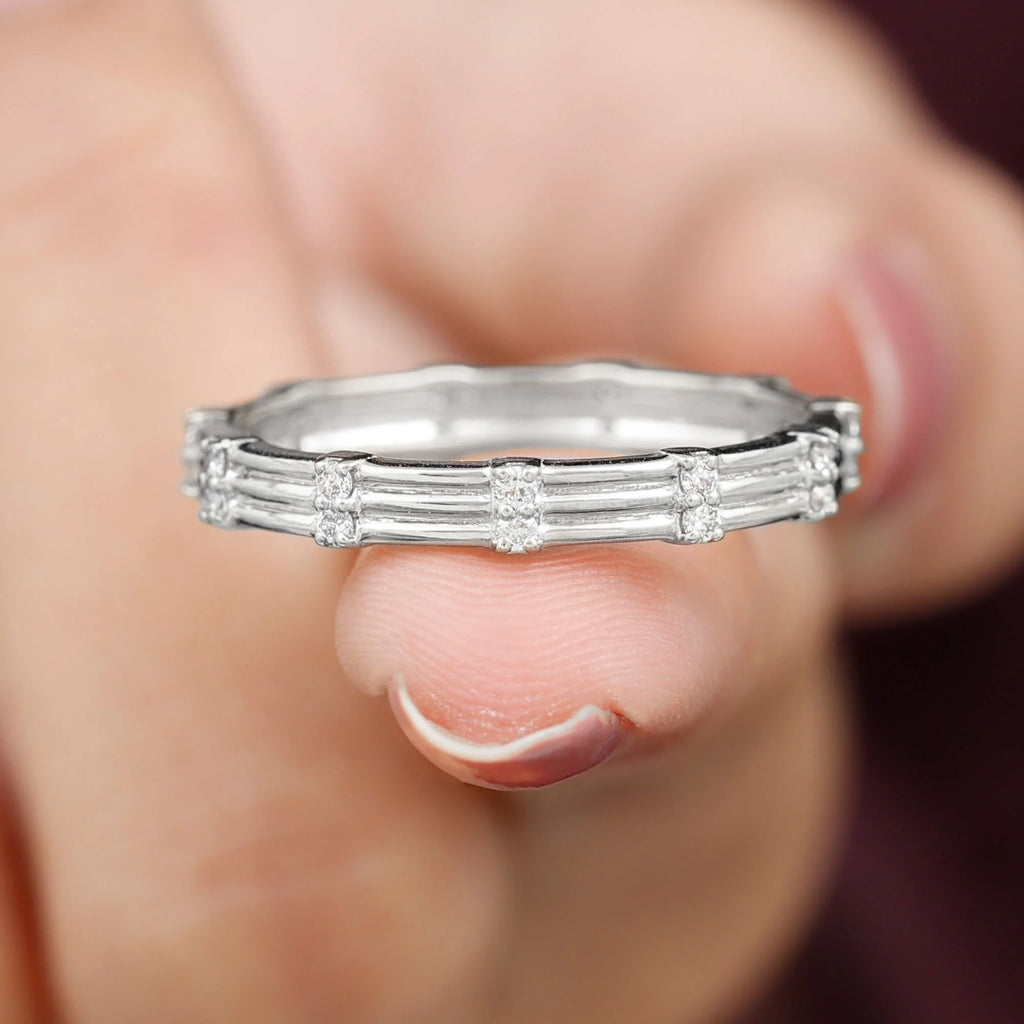 Pave Setting Stackable Gold Band Ring, 925 Sterling Silver M618659