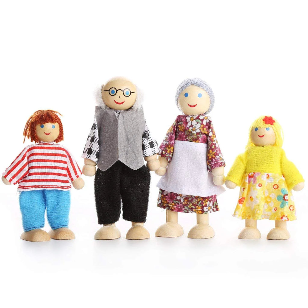 Wooden Dolls Playset Set of 7 People with Dog K84344
