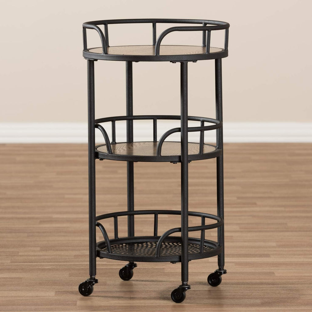 Rustic Industrial Metal and Wood Mobile Serving Cart J734