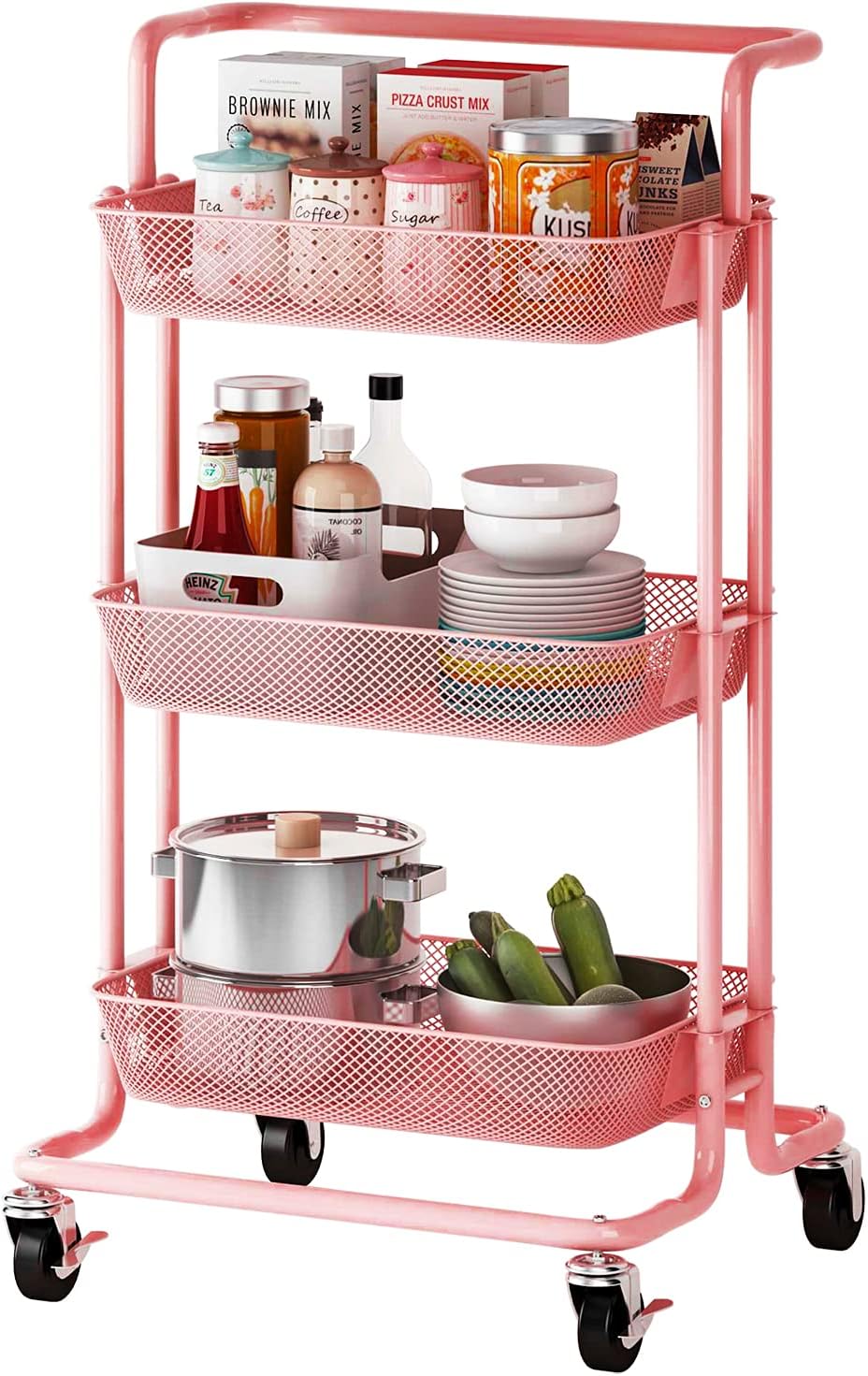 Black 3-Tier Rolling Metal Mesh Utility Cart with Locking Wheels D97430
