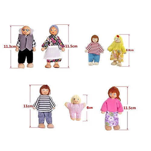 Wooden Dolls Playset Set of 7 People with Dog K84344