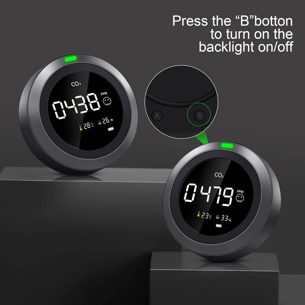 CO2 Detector, Real-Time Display CO2 Meter, 3-in 1 Indoor Air Quality Monitor B162