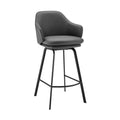 Black and Gray Metal and Faux Leather Swivel Bar Stool B5368