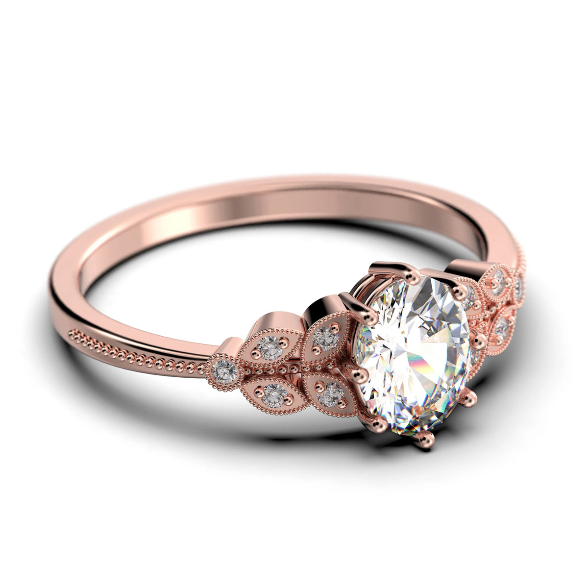 Oval Cut Diamond Moissanite Engagement Ring Set in 10k Solid Rose Gold Q237